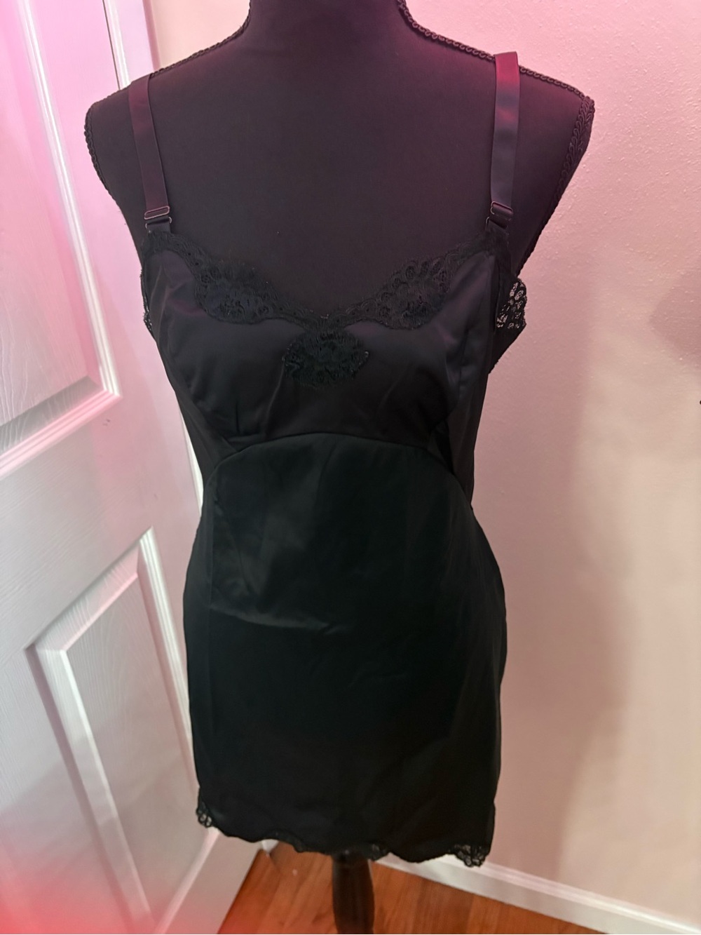 Vintage Wonder Maid Black Lace-Trim Slip Chemise